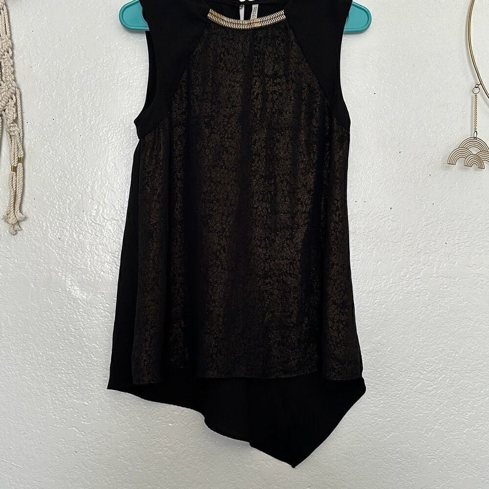 Rachel Roy Size Small Black & Gold Chiffon Blouse